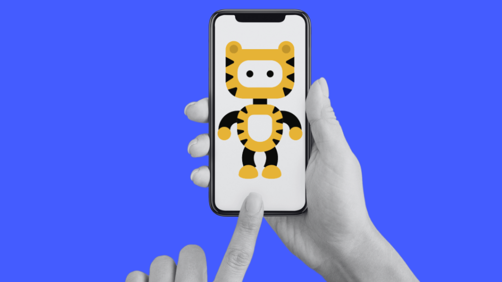 Hands holding phone displaying Roary on screen